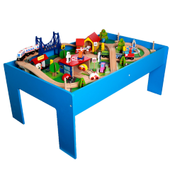Cheap Educational Wooden Table Full Set Assemble Railway Train Tracks Toys for Kids